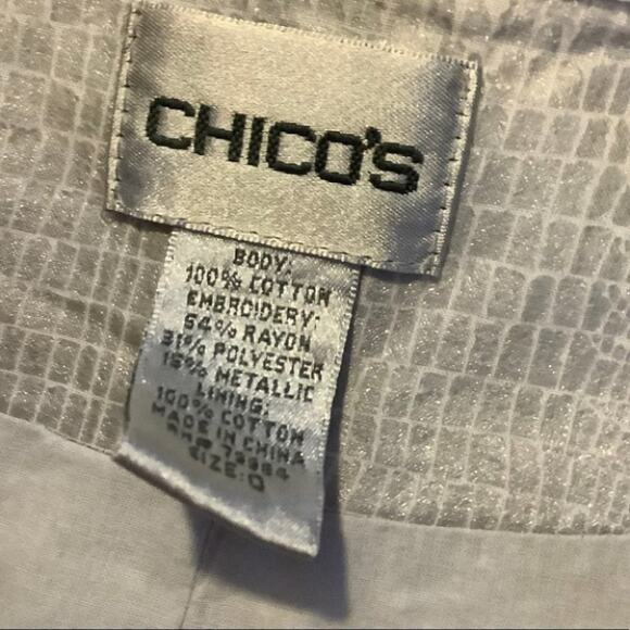 Chicos Paisley Cotton Silver Button Blazer Shiny 0 Small Medium Career - Picture 2 of 10
